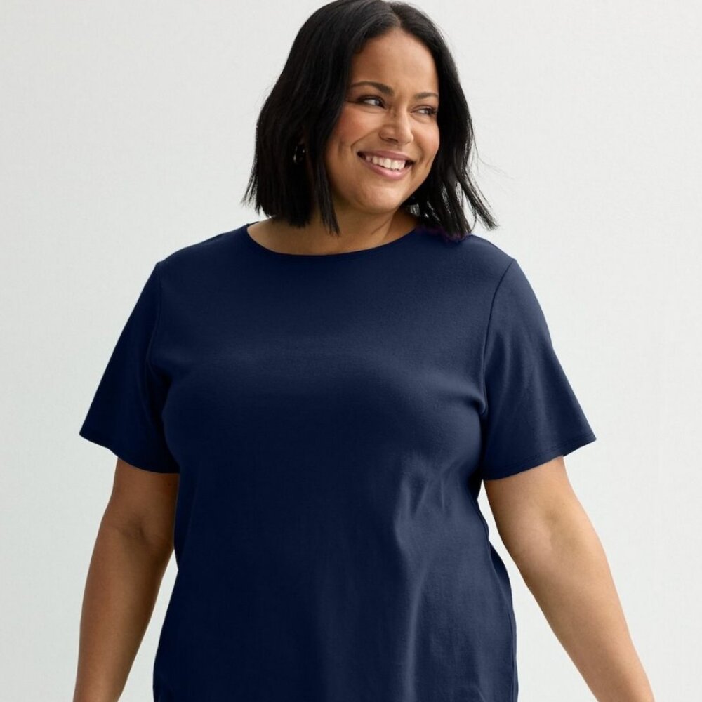 Croft & Barrow Plus Size Essential Classic Tee Short-Sleeve Navy 4X
